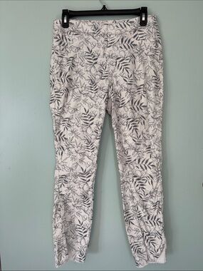 Charlies White Pants with Navy Leaf Motif